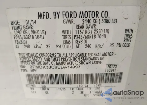 2014 Ford Edge Sel из США, поврежденный, VIN 2FMDK3JC6EBA14993